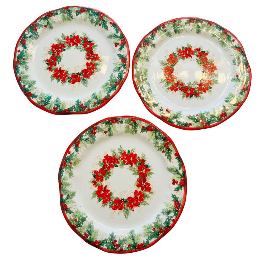 Southern Living Dillards Italy Poinsettia Christmas Dessert Plates 8" Set of 3